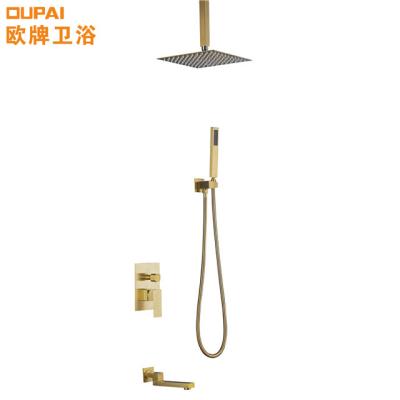 China Without Slide Bar Hot Sale 3 Modes Waterfall Concealed Main Shower System Bathroom Gold Shower Sets Rain Shower Sets for sale