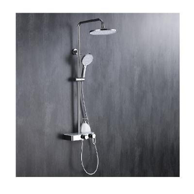 China Hot Selling High Quality Modern Bathroom Wall Mounted Brass Shower Mixer Sliding Bar Set With Support Shelves for sale