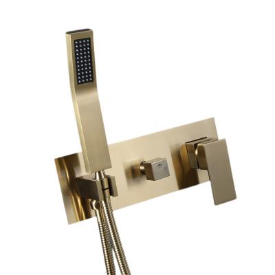 China Wall Mounted Brushed Gold Without Slide Bar Shower Set Bathroom Concealed Combo Shower Faucet Set for sale