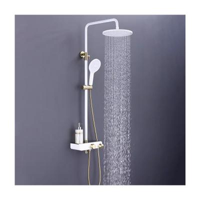 China With Slide Bar White Gold Rainfall Shower Head Bathroom Wall Mount Shower Faucet Set Complete Set for sale