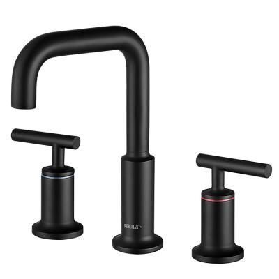 China High Quality Metered Matt Black Dual Handle Basin Faucets Concealed Hot And Cold Deck-Mounted Mixer Basin Faucet for sale