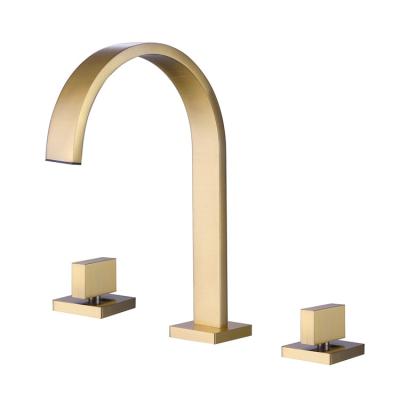 China Metered Faucets Swept Gold Bathroom Tub Faucet Waterfall Deck Mount Taps Hot&Cold Mixer Basin Faucets for sale