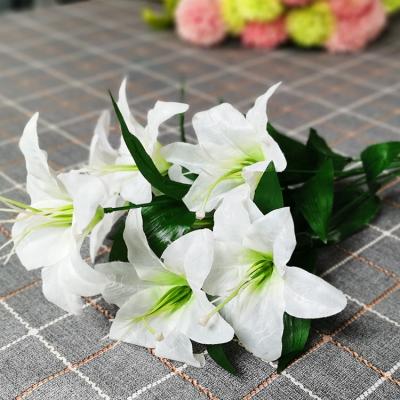 China Red Western Style Flower Plants Handmade Artificial Flowers Lily Rose Bouquet Greenish Peace Liliya 11head Blue for sale