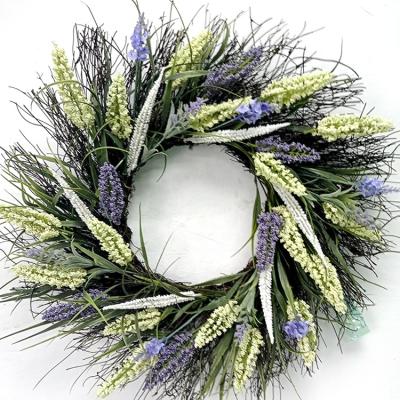 China European Christmas Style Braid Purple Dried Lavender Garland Simulation Rattan Garland Front Door Artificial Foliage Flower for sale