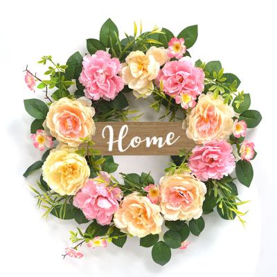 China Wholesale Western Style Artificial Flower Wreath Peony Flower Wreath With Home Letter for sale