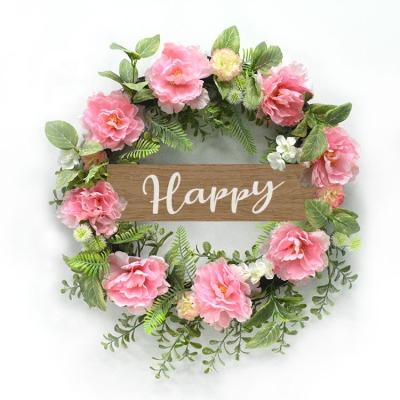 China Western Style Western Style 20 Inch Artificial Wreath Flowers Lace Up Rose Peony Wreath Artificial For Front Door Home Decor for sale