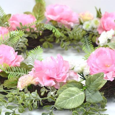 China Western Style Western Style Peony Wreath Front Door Pink Peony Wreath Artificial Flowers for Home Office Indoor Exterior Wall for sale