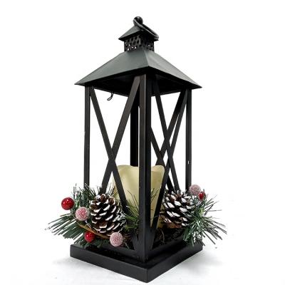 China European Style Modern Traditional Christmas Metal Lantern and Battery Flickering Decorative Flame Led Black Candle Light Memory Lantern and Christmas Candle for sale