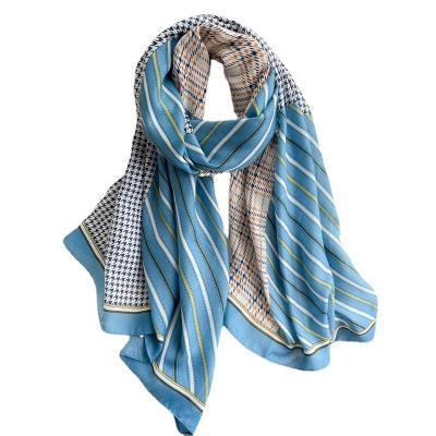 China Muslim Hijab Fashion Floral Print Scarf Silk Plaid Striped Print Scarf Muslim Scarf for sale