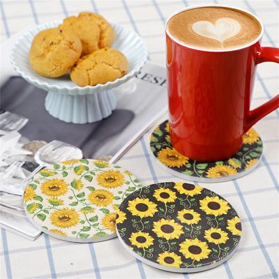 China 1038 Lotuz Vintage Ceramic Sunflower Viable Drink Coasters Absorbent Coaster Sets Of 4, Cork Base Non-Slip, Housewarming Gifts for sale