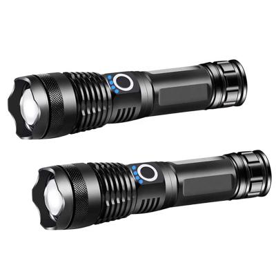 China Emergency 1000 Lumens Rechargeable Flashlight Water Resistant XHP50 Zoomable Tactical Super Bright Outdoor Torch Light With Power Display for sale