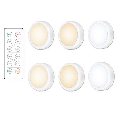 China AA Cool And Warm White Wireless LED Battery Operated Modern Under Cabinet Lighting LED Puck Light 6 Packs With Remote For Kitchen Cabinet for sale