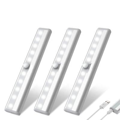 China 2020 Newest Amazon Version 10LED USB Rechargeable Motion Sensor Cabinet Light Hotel Under Cabinet Wireless Stick-Anywhere Night Light for sale