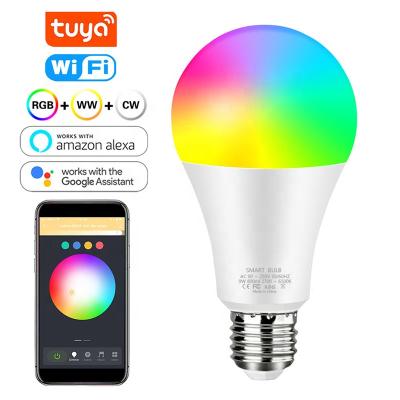 China Smart Desktop Voice Control Dimmable WiFi E27/E26/B22 RGBCW Color Changing Light Bulb Compatible With Alexa And Google Home Assistant for sale