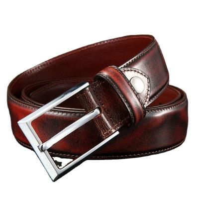 China Retro Alloy Buckle Pin Buckle Personality Retro Top-grain Fashion Men's Genuine Leather Belt Double-sided Waist Leather Top-grain for sale