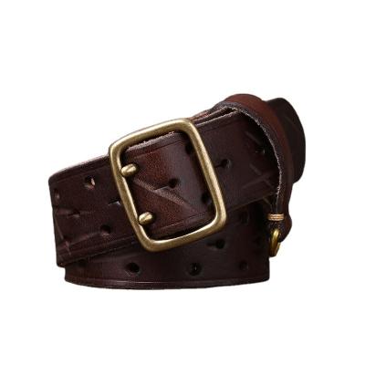 China Custom Made Cowhide OEM Men's Double Cow Leather Pin Belt Buckle Belt Genuine Leather Belt For Men OEM Customized for sale