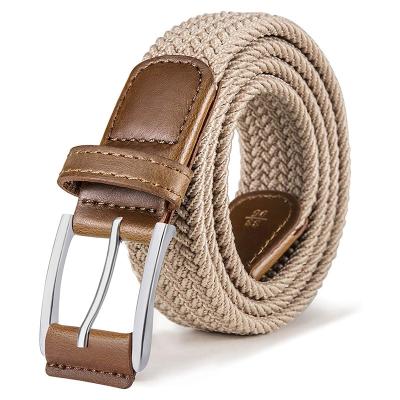 China Hot Sale Durable Cowhide Men's Elastic Cloth Woven Mesh Strap With Braided Buckle Elastic Band Mesh Strap With Braided Buckle for sale