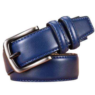 China 2022 Second-grain leather belt brown black blue men's pin buckle youth belt student military training pants belt for sale