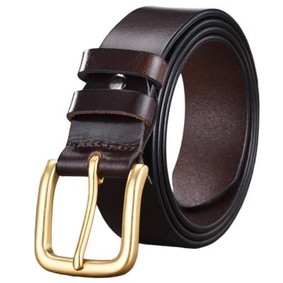 China Cowhide Durable Leather Belt Mens Copper Pin Buckle Pure Leather Jeans Soft Casual Sheer Belt for sale