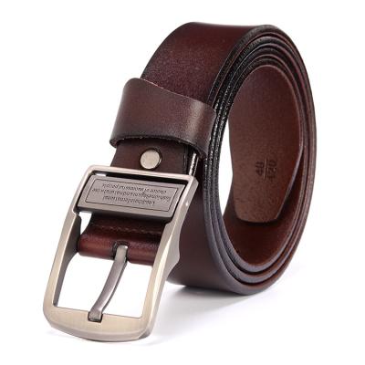 China Second-grain Leather Best Price Men's Fashion Leather Belt Simple Vintage Men's Pin Buckle Belt for sale