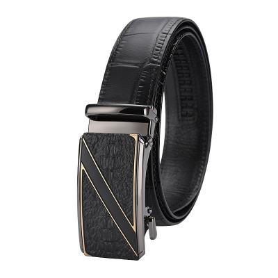 China Second-grain leather factory supply designer direct grain 100% crocodile cowhide genuine leather automatic buckle mans belt for sale