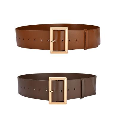 China New Leather Belt Women's Second-grain Leather Belt Trapezoidal Decorative Wide Belt Simple Fashion Leather Belt for sale