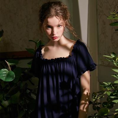 China Loose Version Spring Home Clothes Princess NightDress Lovely Blue Cotton Nightgown Women's Casual Short Sleeve Homewear Night Dress for sale