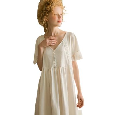 China High Quality QUICK DRY Thin White Nightgown Home Clothes Sweet Princess Homewear Women Nightdress Cotton Nightgown Lovely for sale