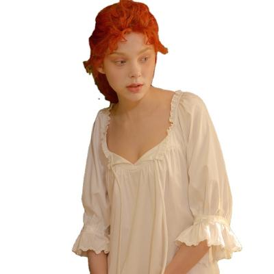 China Retro QUICK DRY Sheer Cotton Nightgown Sleepwear Summer Women's White Soft Home Nightgown for sale