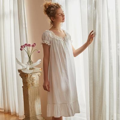 China Loose Design Summer Home Clothes Sweet Princess Solid Color Housewear Nightdress Short Sleeve Nighty Court Style French Nightgown for sale