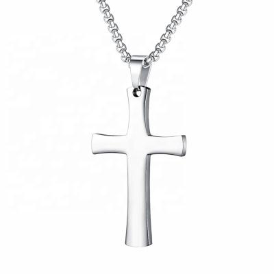 China Plain Fashionable Classic White Cross Pendant Men's Stainless Steel Christian Cross Necklace for sale