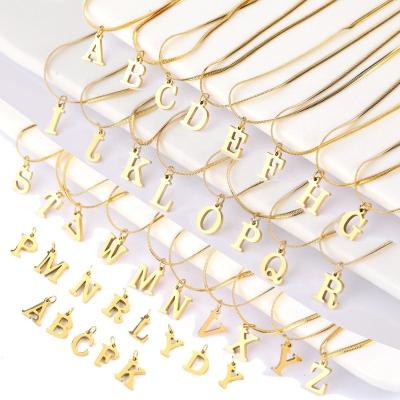 China 2022 TRENDY Women's 14K Gold Letter Charms Necklaces Stainless Steel Snake Chain Initial Necklace for sale