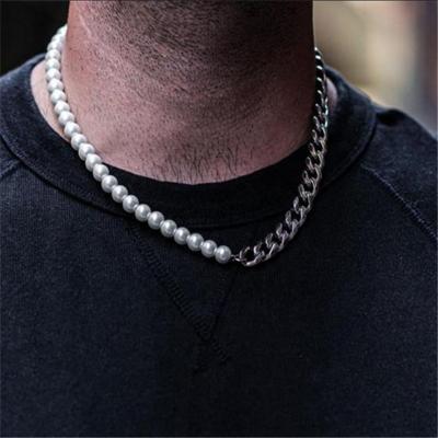 China FASHIONABLE Stainless Steel Men's Cuban Link Chain NON Tarnishing Hiphop Pearl Necklace for sale