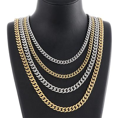 China High End Stainless Steel Cuban Link Hiphop Chains Mens Hiphop Jewelry Multi Sizes Titanium Steel Chain Necklace for sale