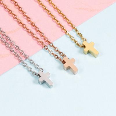 China 2022 Fashion TRENDY Jewelry Tiny Cross Pendant Charms Stainless Steel Christian Women Cross Necklace Elegant for sale