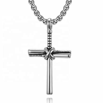 China FASHIONABLE Enamel Pendant Baseball Bat Jewelry Sports Stainless Steel Cross Necklace Men for sale