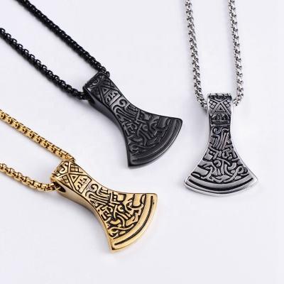 China Hiphop Men's Steel Hiphop Viking Thor Hammer Necklace Northern Viking Ax Pendant Necklace Stainless for sale