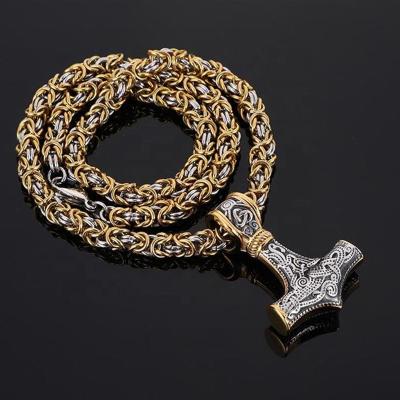 China Men's Stainless Steel Viking Thor Hammer Necklace Northern Viking Necklace Handmade Chain Mjolnir Pendant for sale