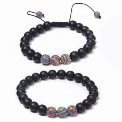 China TRENDY 8MM Natural Stone Beaded Bracelet Fashion Couple Braided Matte Stone Malachite Beads Bracelet for sale