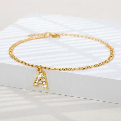 China TRENDY Fashion Gold Plated Copper Zircon A-Z Initial Anklet Women Jewelry Alphabet Charm Anklet Chain 26 for sale