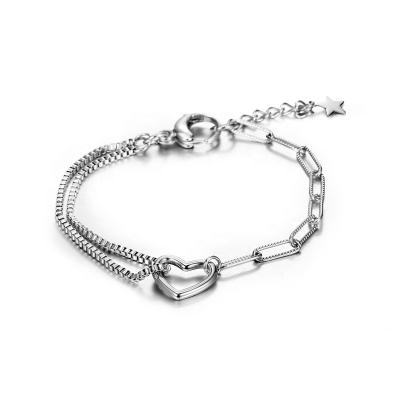 China TRENDY New Fashion Chain Bracelet Women Hiphop Stainless Steel Heart Charm Splicing Bracelet for sale