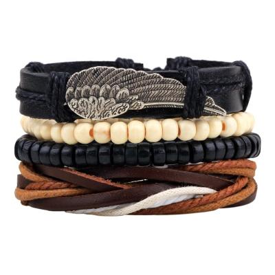 China Adjustable Angel Wings Bracelet Men's Fashionable Multi Leather Women Bracelet Layer Fashion Bead Bracelet for sale