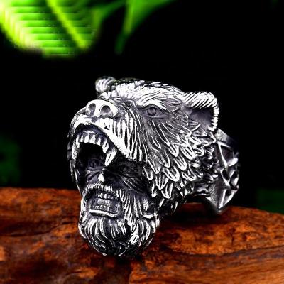 China Stainless Steel Jewelry Animal Mens Hiphop Punk Vintage Viking Bear Ring for sale