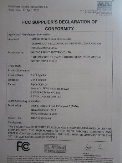 FCC - Ningbo Bright Electric Co., Ltd.