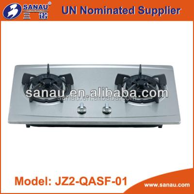 China Stainless Steel Two Burner Built-In Gas Stove With Brass Burner Cap for sale