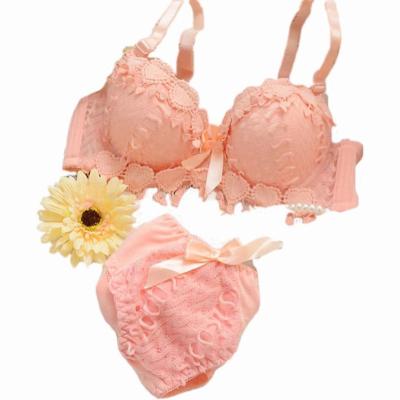 China Beautiful QUICK DRY Girls Lace Up Bra Panty Set Cute Japanese Underwire Lift Up Lace Bra and Brief Sets for sale