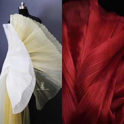 China Big Wave Shrink-Resistant Lace Trim 3D Pleated Transparent Sewing Dress Fabric Material Accessories Ruffle Organza Designer DIY Wedding for sale