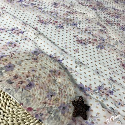 China wholesale 100% polyester woven fabric metallic printing metallic dot chiffon fabric with lurex for fashion ladies clothes for sale