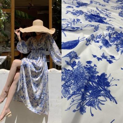 China 2022 Polyester Chiffon Blue And White Porcelain Digital Printed Chiffon Fabric Printed Fabric Sheer Pearl Printing Fabrics for sale