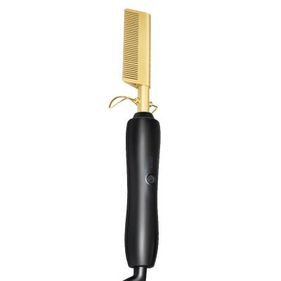 China Hair Beauty Care One Step Comb Chinese Copper Shiny Rhinestone High Temperature Electric Straight Hair Curler for sale